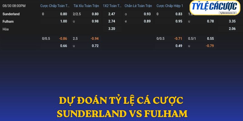 Soi kèo nhà cái Sunderland vs Fulham – dự đoán từ chuyên gia
