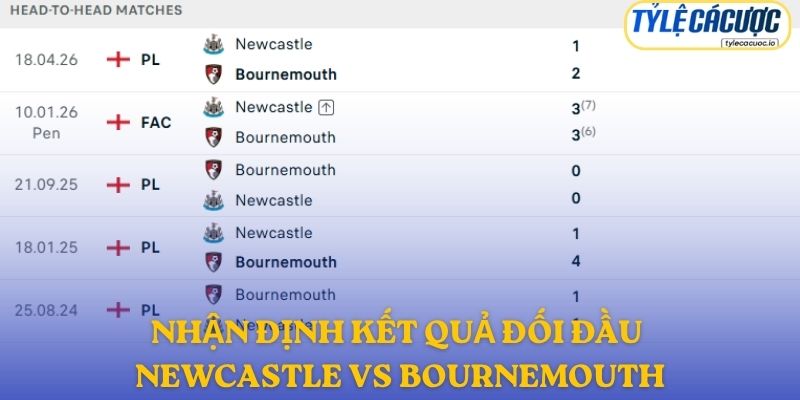 Nhận định kết quả đối đầu giữa Newcastle United vs Bournemouth